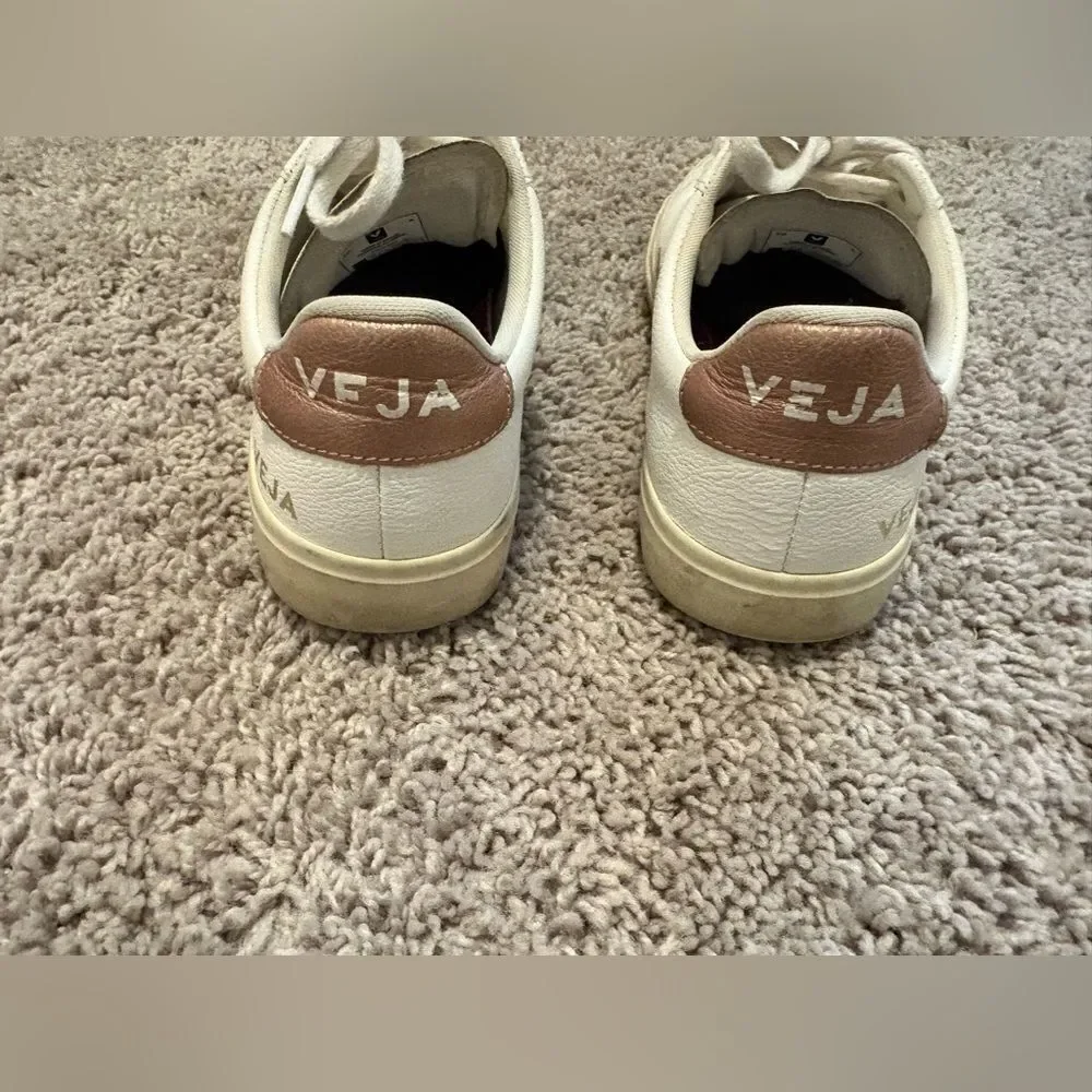 Veja Campo White Leather Sneaker with Pink Metallic V